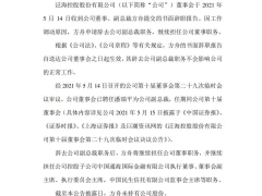 方舟辞任泛海控股副总裁 潘瑞平接任